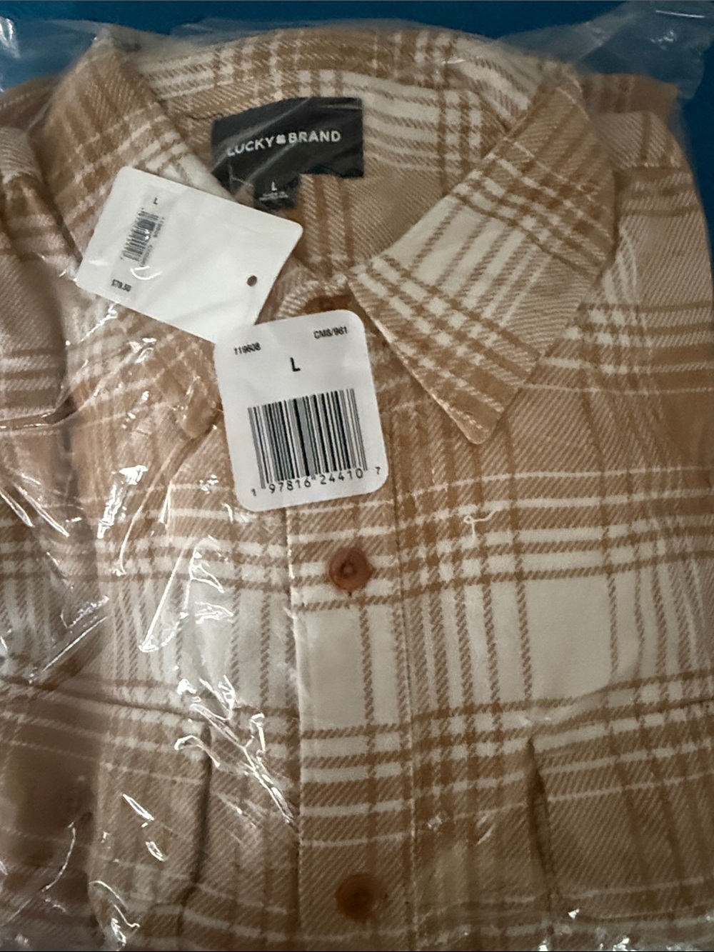 Lucky Brand Beige and White Plaid Shirt